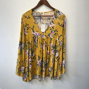 Free People Bella Tunic Blouse Top Womens Size S Yellow Floral Flowy Boho NWT